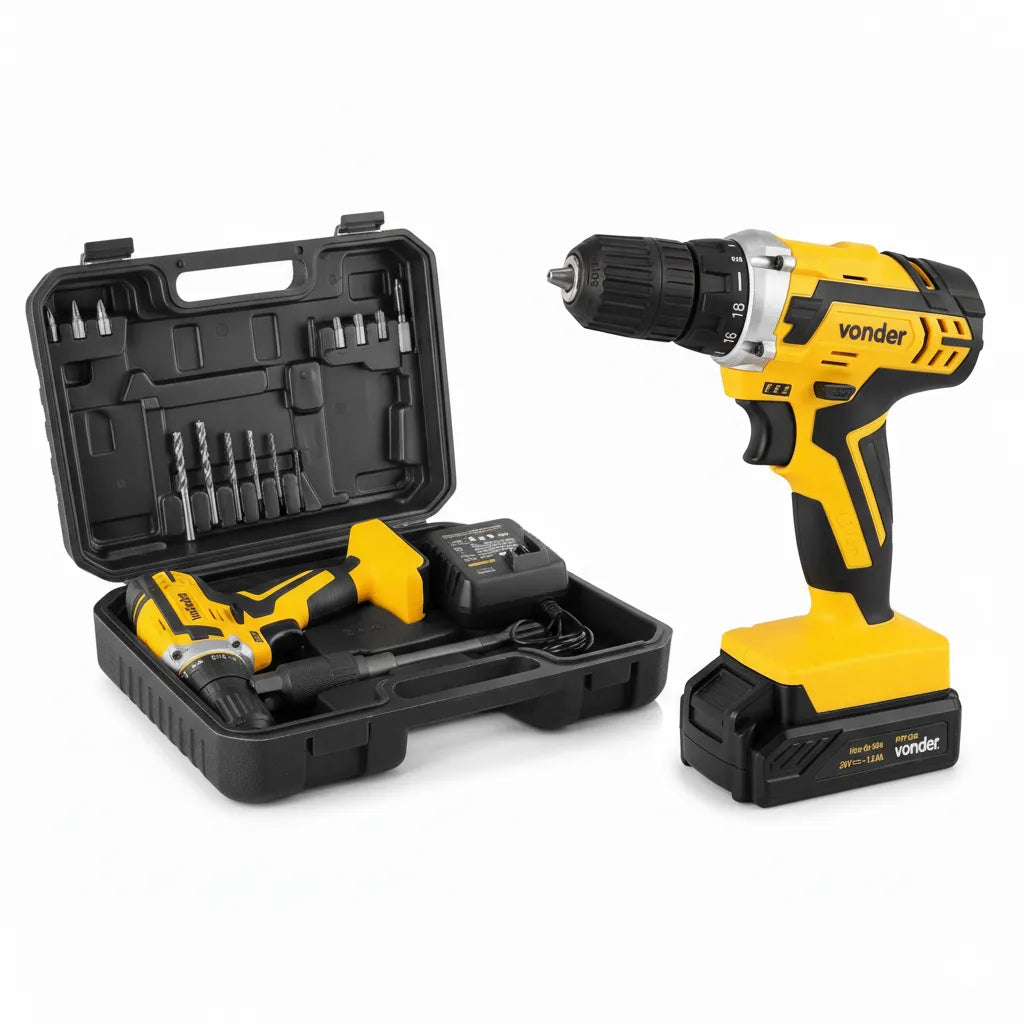 Parafusadeira Furadeira Sem Fio 20v Reversível PFV 238 com Maleta Broca e Bits 110v 220v