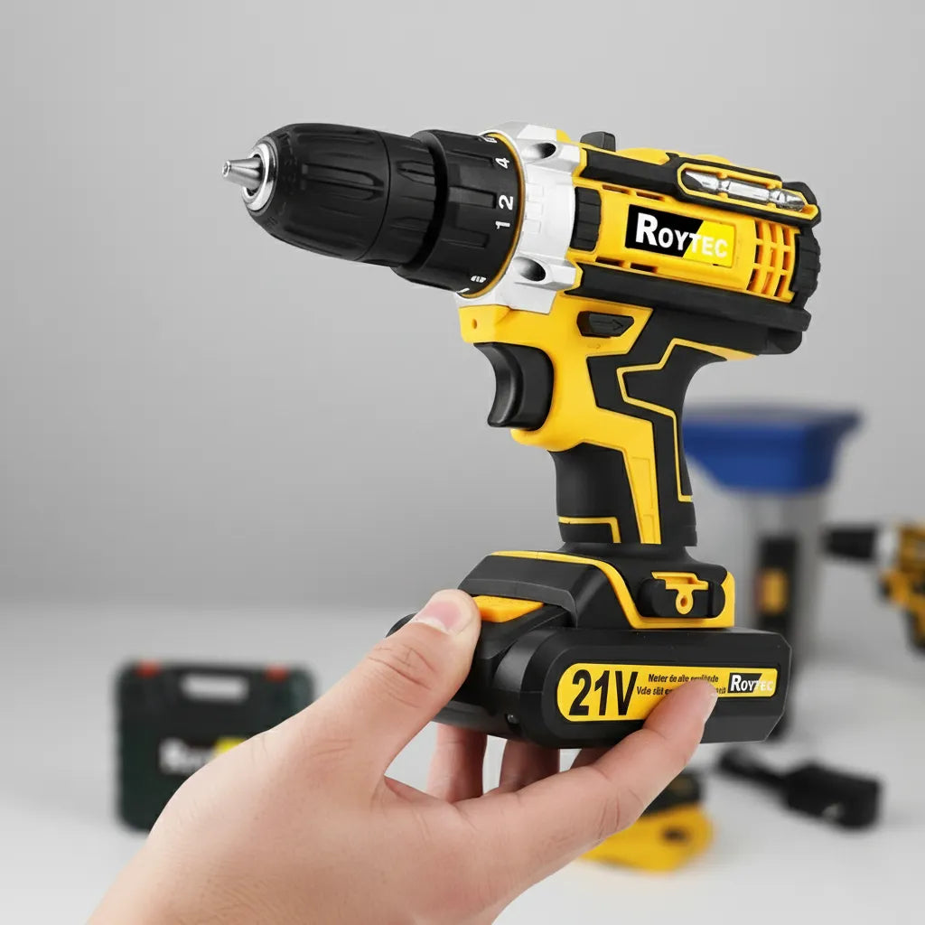 Parafusadeira Furadeira elétrica impacto 21V 2 Baterias Com Maleta e Acessórios Completo 110v/220v