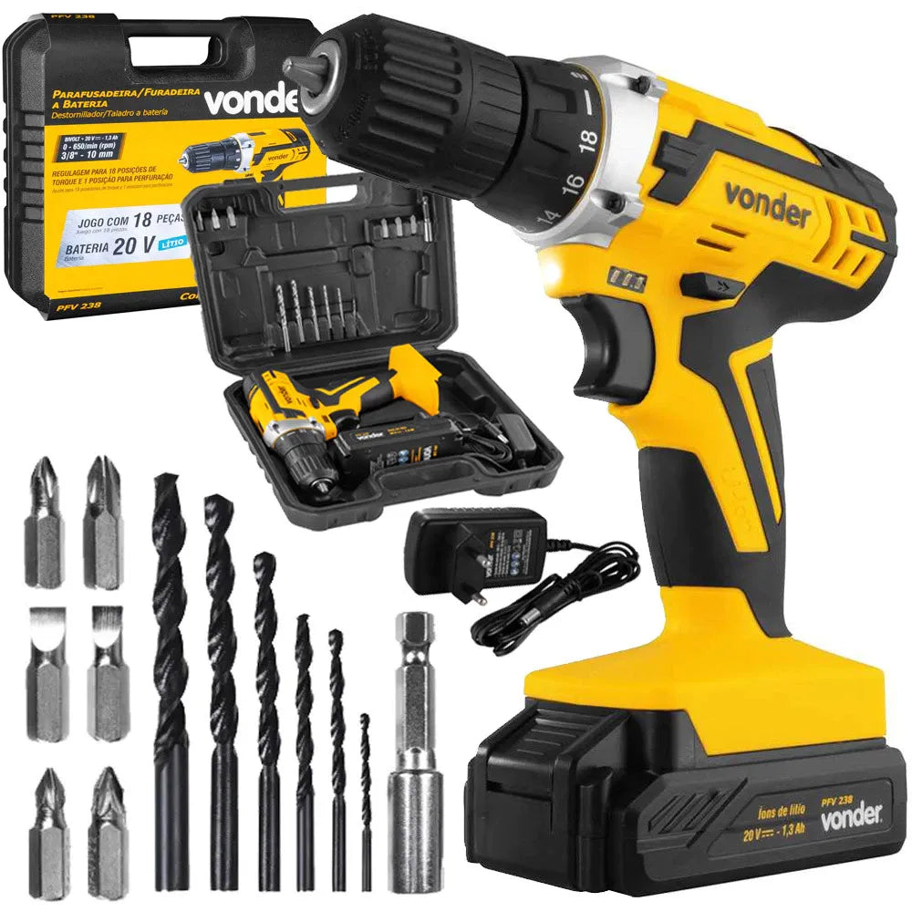 Parafusadeira Furadeira Pro Sem Fio 20v com Maleta Broca e Bits