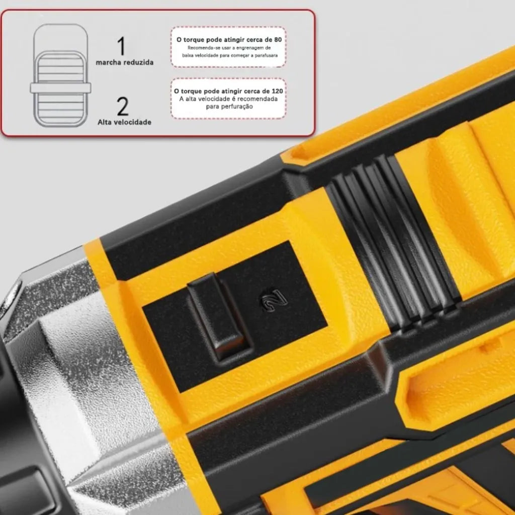 Furadeira e Parafusadeira de Impacto à Bateria 21V BIVOLT com Kit Brocas