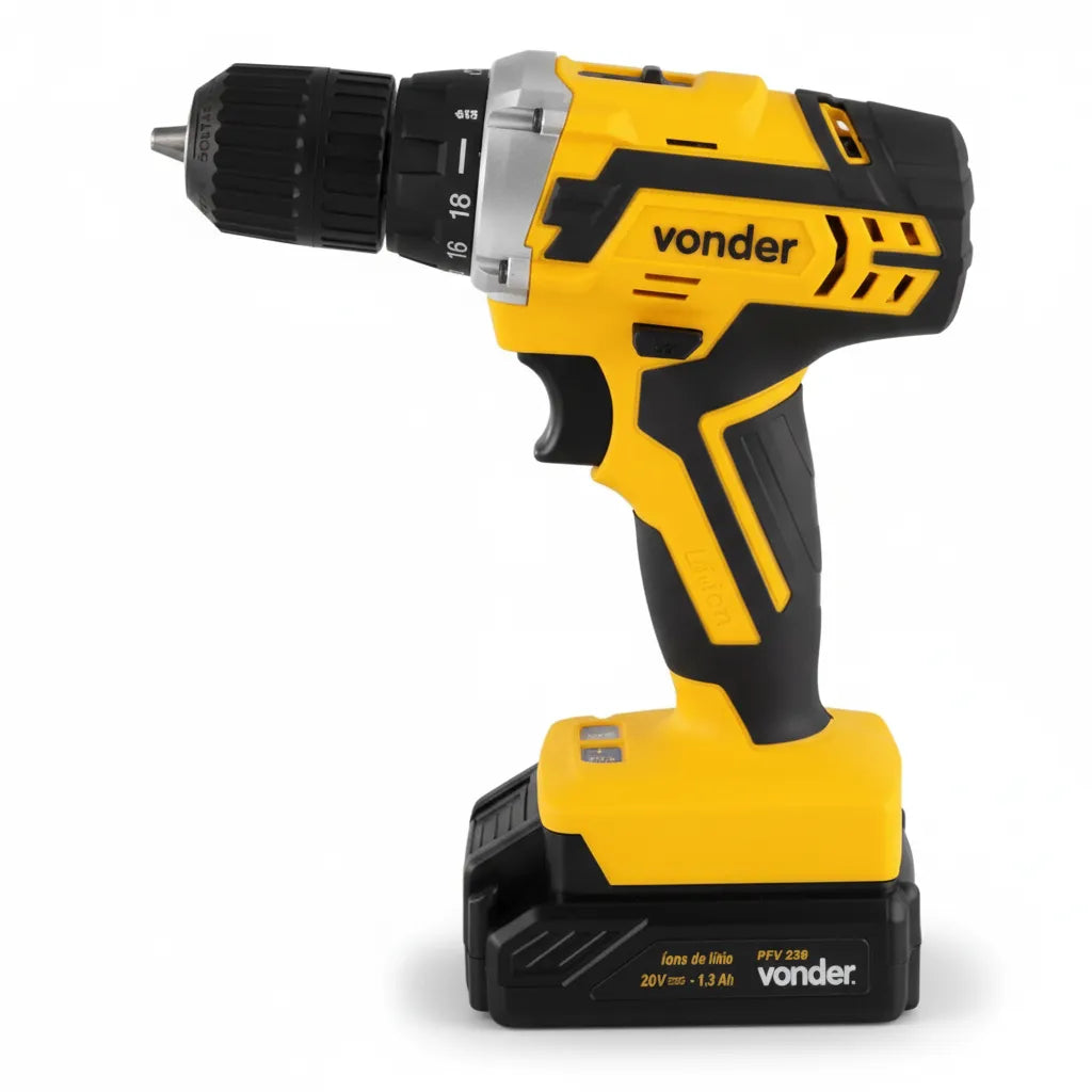 Parafusadeira Furadeira Sem Fio 20v Reversível PFV 238 com Maleta Broca e Bits 110v 220v