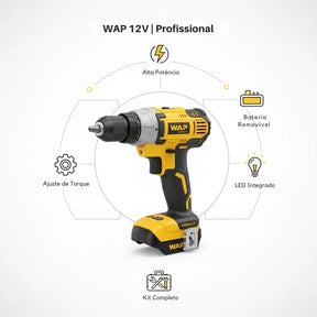 Furadeira Parafusadeira WAP BPF 12K3 a Bateria 12V Com Kit de Brocas e Bits