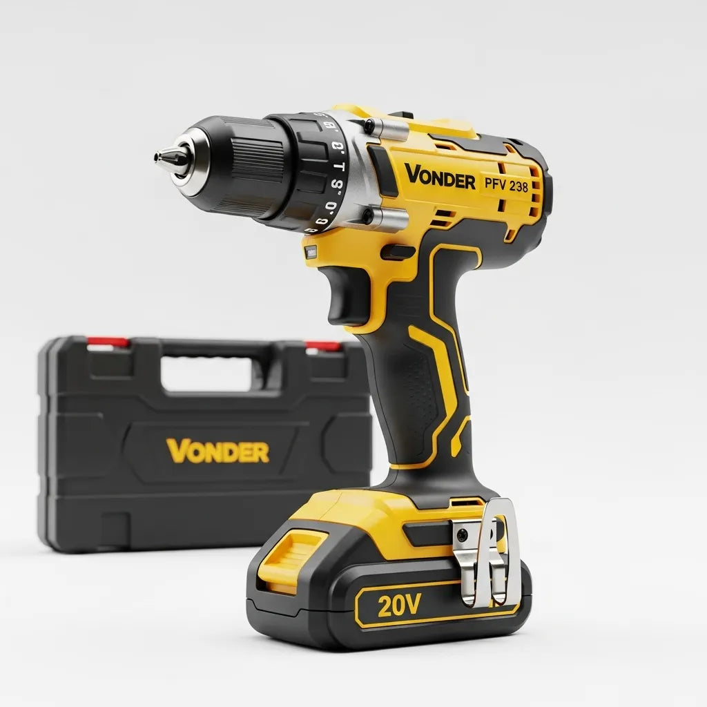 Parafusadeira Furadeira Sem Fio 20v Reversível PFV 238 com Maleta Broca e Bits 110v 220v