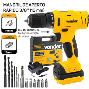Parafusadeira Furadeira Profissional 12V PFV120 Bivolt + Broca Bits Maleta