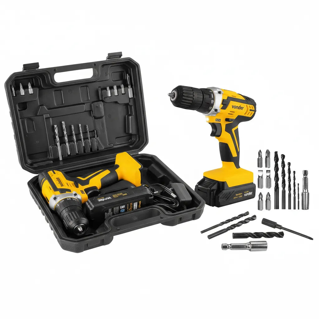 Parafusadeira Furadeira Sem Fio 20v Reversível PFV 238 com Maleta Broca e Bits 110v 220v