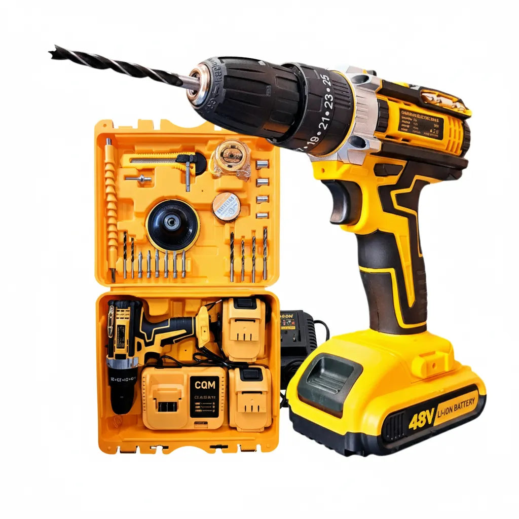 Furadeira Parafusadeira Impacto 48V Mais Completa Sem Fio Portátil 2 Baterias Base Carregadora