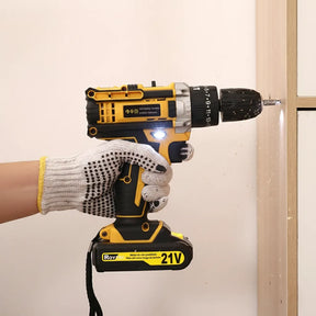 Parafusadeira Furadeira elétrica impacto 21V 2 Baterias Com Maleta e Acessórios Completo 110v/220v